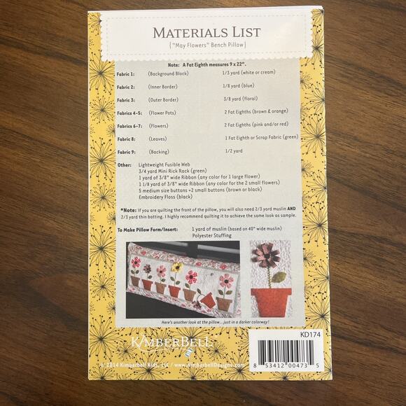 KimberBell MAY FLOWERS Pillow Quilt Pattern KD174 W/ Precut Prefused App Pieces - Picture 5 of 5